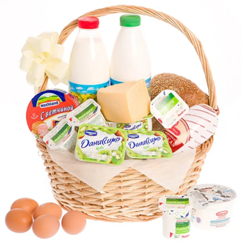 Корзинка свежих продуктов с хлебом и молоком, доставка Новоаннинский